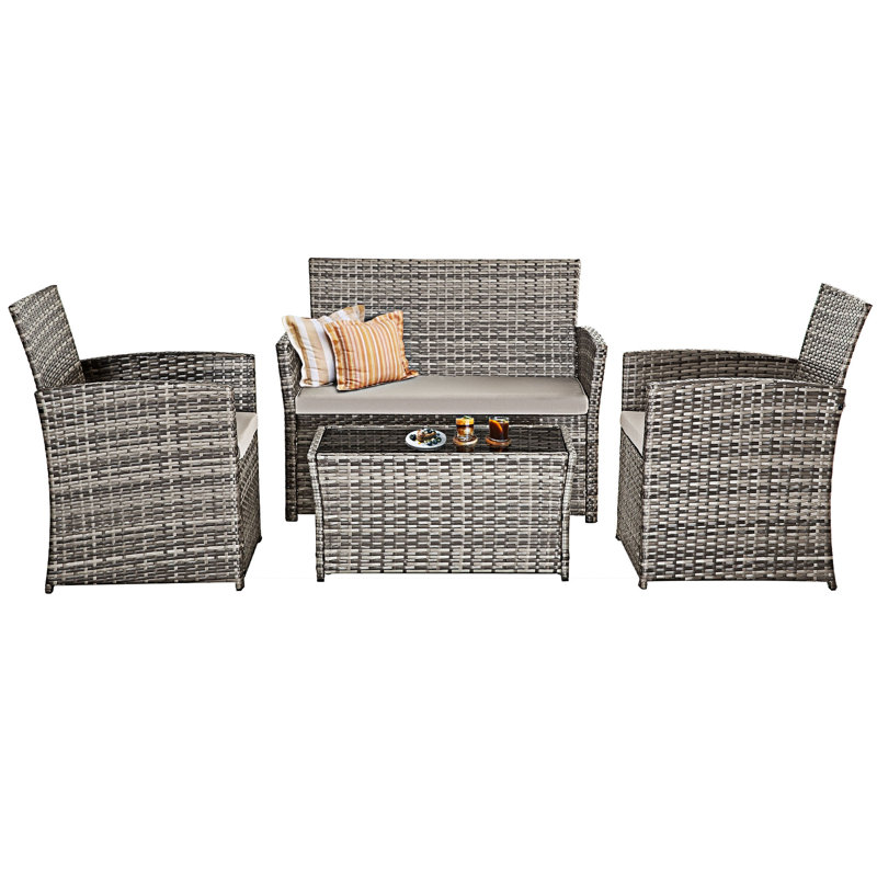 Ensemble de canapés modulaires d'extérieur 4 pièces, Gris, Brun clair