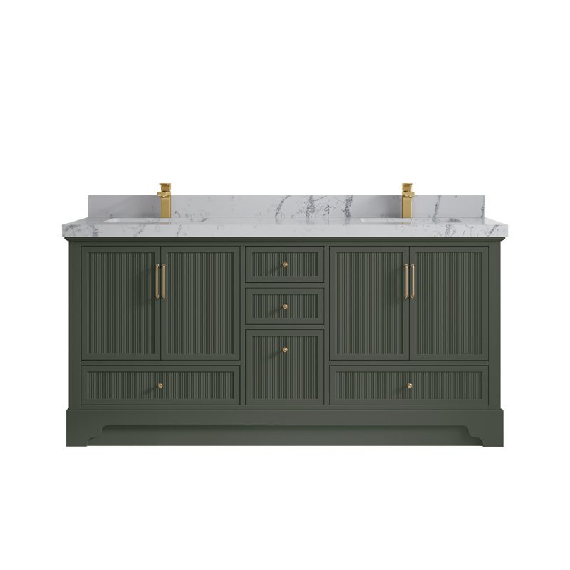 Meuble-lavabo double autoportant 72 po avec plateau en quartz Alys (option poignées)