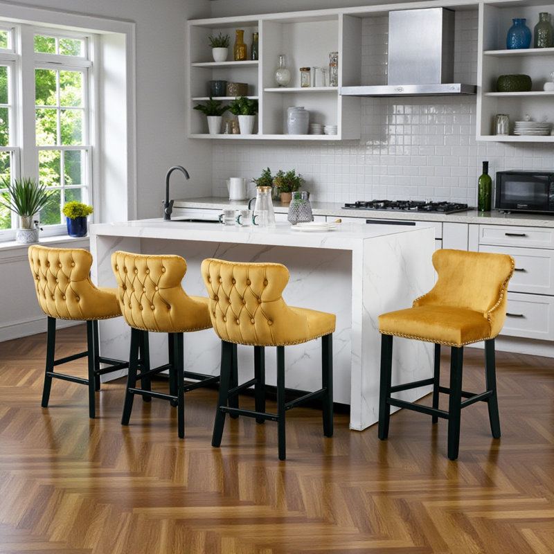 Tabourets de bar rembourrés en velours Seita, 4, Gold