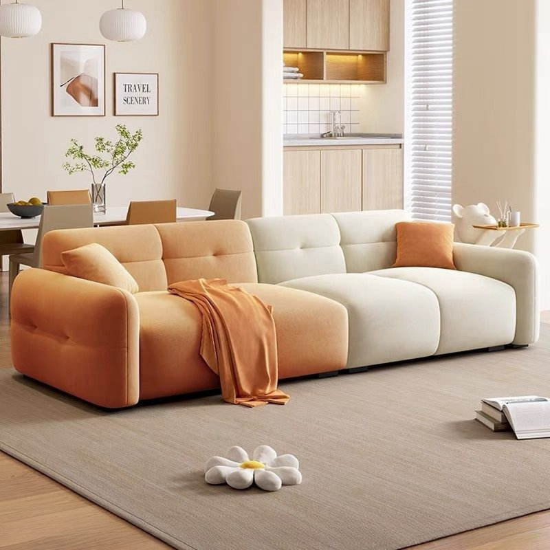 Canapé de salon moderne et simple, 4, Orange, blanc cassé, H 29,92 po x l 110,24 po x P 35,43 po