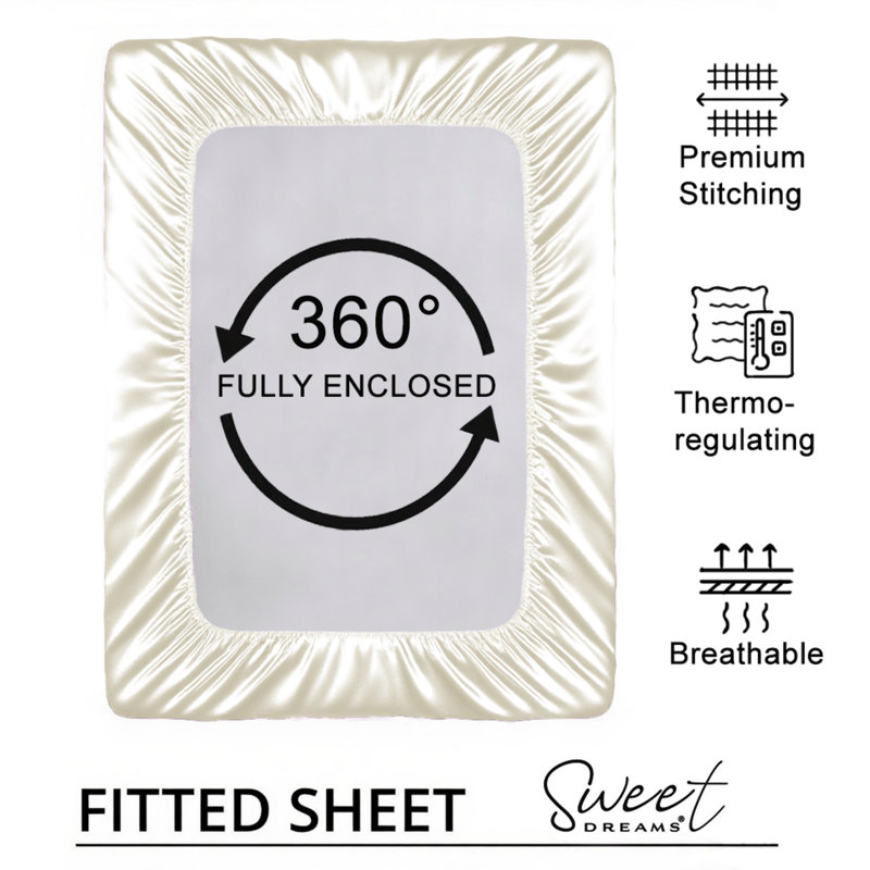 Silk Luxury Deep Box Fitted Sheet, Double (4'6), Ivory