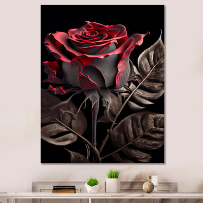 «Blossoming Rose in Red and Grey III», art mural sur toile à motif floral