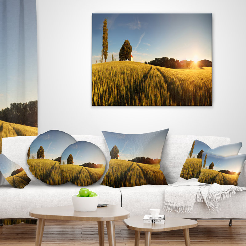 Coussin décoratif de couleur coucher de soleil sur le blé photographie, 16 po x 1 po, Coussin décoratif