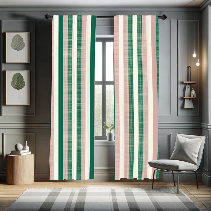 George Oliver Retro Curtains, Classical Stripes Art Vintage, Pair of 28", Forest Green, 28" W x 63" L