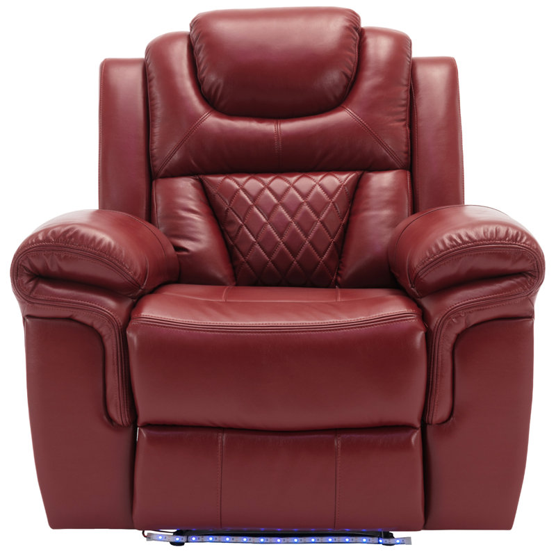 Home Theater Seating Manual Recliner Chair With LED Light Strip For Living Room, Wine Red Faux Leather
