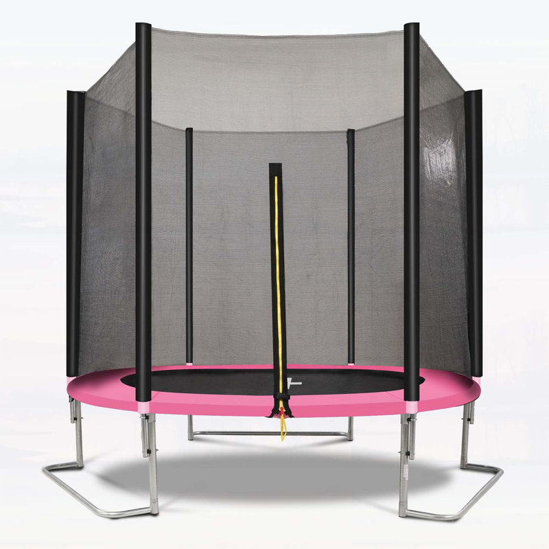 Trampoline rose et noir durable de 8 pi avec filet de sécurité, conception résistante aux intempéries pour le plaisir en famille et la stabilité à l'extérieur