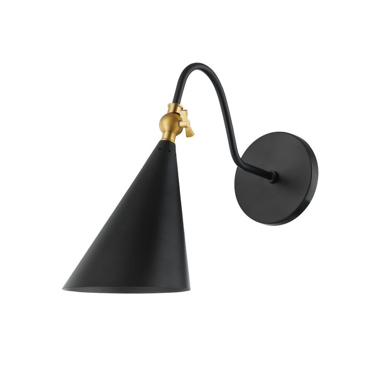 Cogan Single Light Dimmable Armed Sconce, Aged Brass/Black