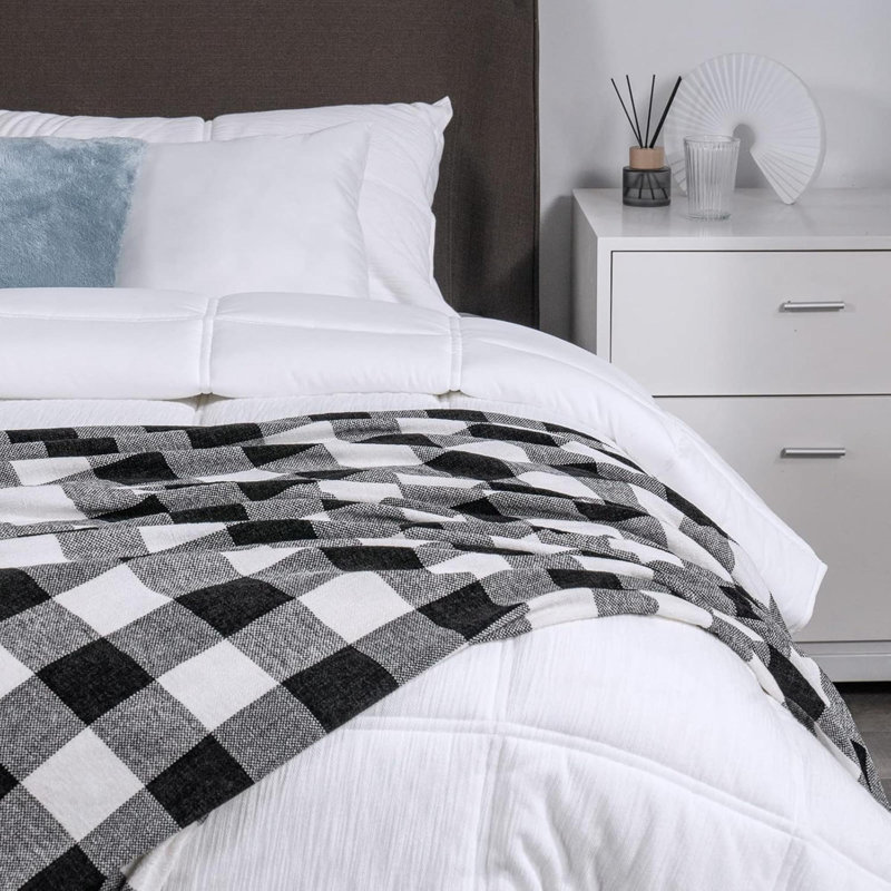 Jeté en chenille douce, L 60 po x l 50 po, Tissu écossais noir / blanc