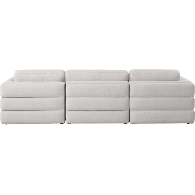 Canapé modulaire à bras carré Itoro, Tissu beige texturé en lin