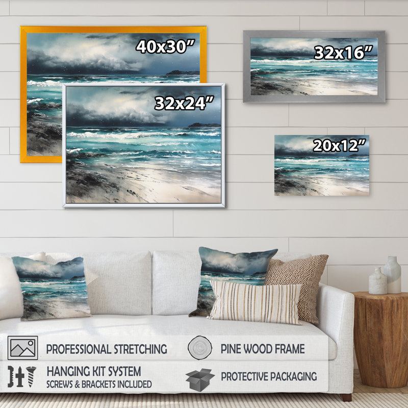 «Ocean's Embrace IV», reproduction d'art sur toile, Cadre photo noir, H 12 po x l 20 po x P 1 po