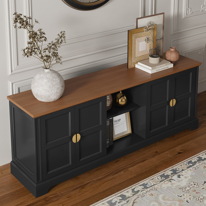 Mid-Century Modern TV Stand for TVs up to 75",Black, Black