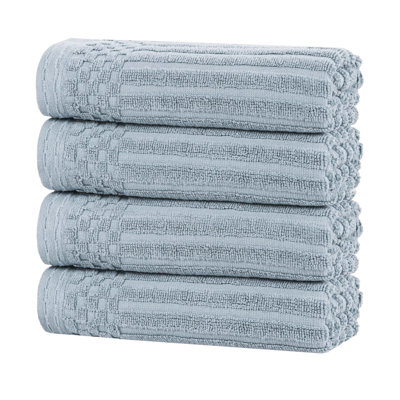 Kleiman Cotton Highly Absorbent Solid and Checkered Border Hand Towel Set