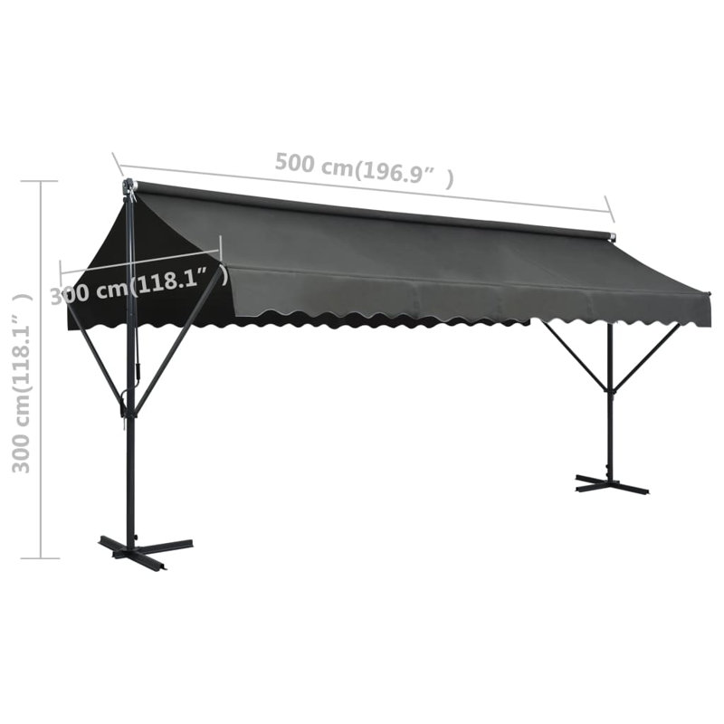 Free Standing Awning Outdoor Retractable Awning Patio Sun Shade Shelter, 118.1" H x 196.9" W x 118.1" D