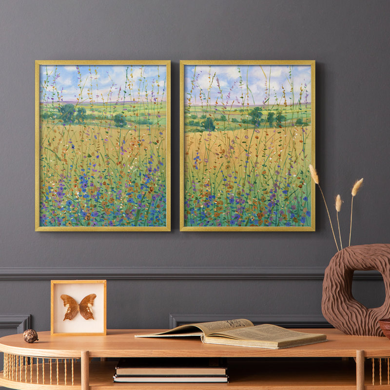 «Wildflower Path I», reproduction encadrée de qualité supérieure - prête à être accrochée - aucun clou requis - aucun clou requis