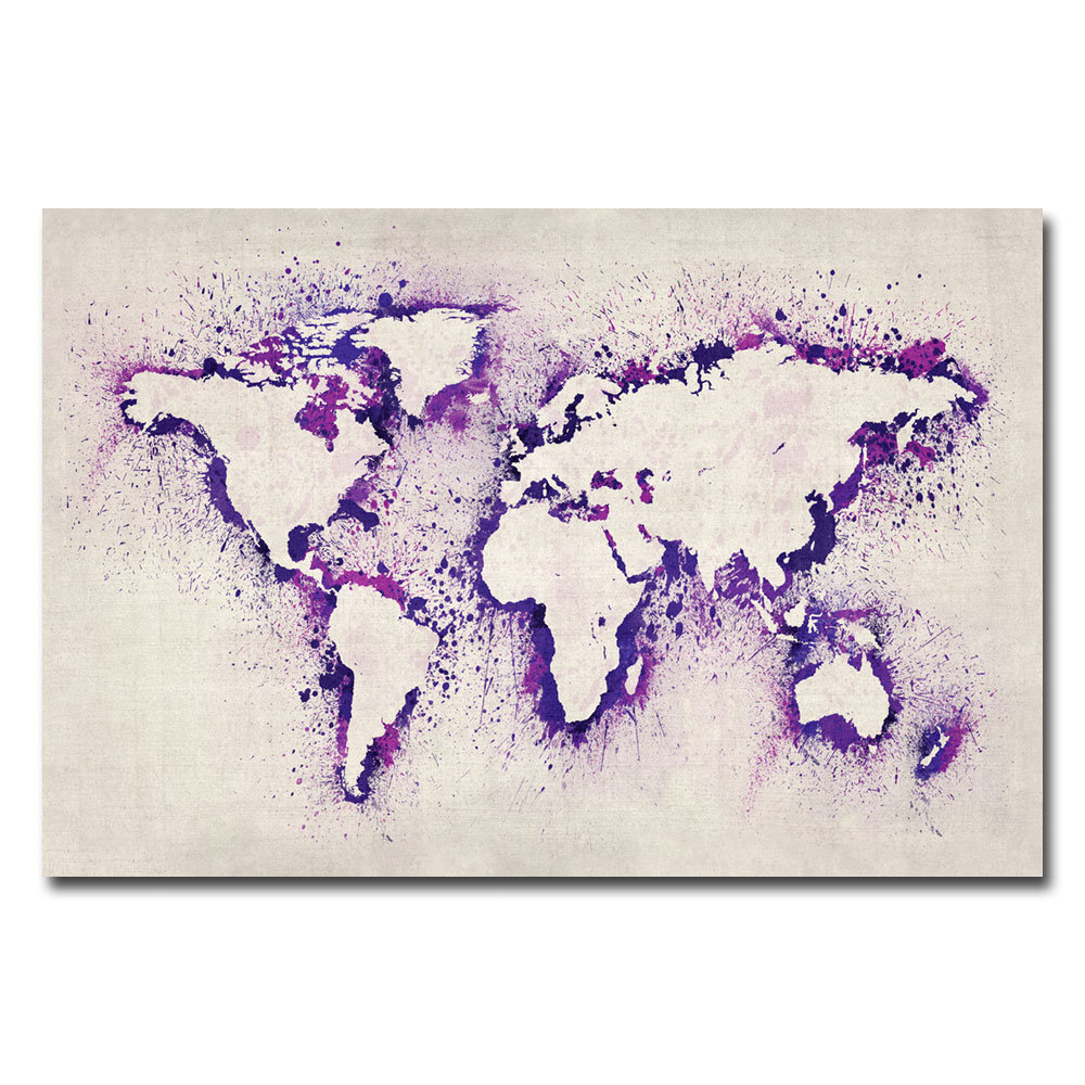 'Paint Outline World Map II' Graphic Art on Wrapped Canvas 17 Stories 