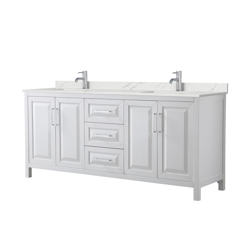 Daria 80'' W Vanity, White, Polished Chrome, White Quartz