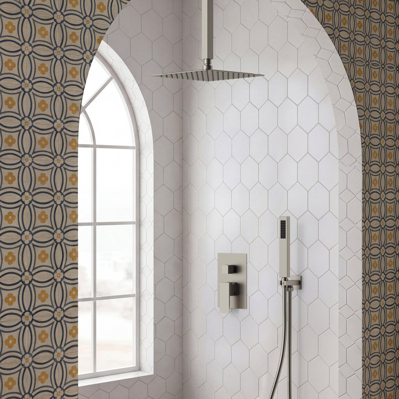 Système de robinet de douche à pression équilibrée, pomme de douche à effet de pluie de plafond 10 po avec douchette, 2.0