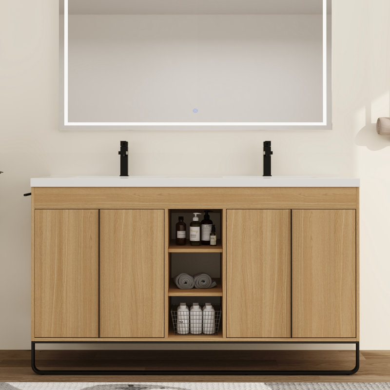 Meuble-lavabo double autoportant 60 po avec plateau en résine Zarnby, 60''