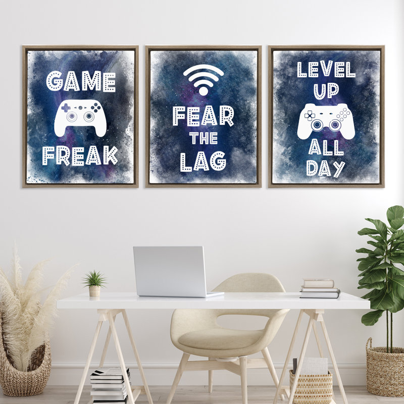 Gamer Quotes with Splash, ensemble de 3 cadres flottants, design par Marcus Prime, H 31 po x l 25 po