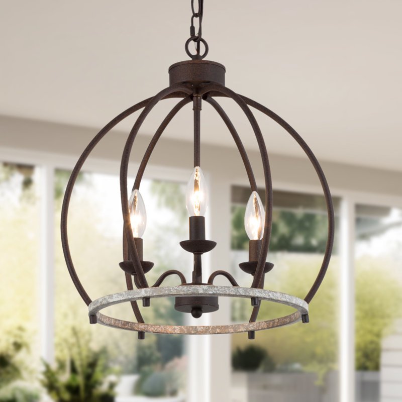 Lustre sphérique unique et remarquable à 3 lumières de style bougie