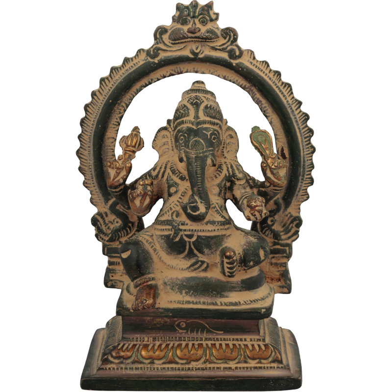 Statue de Ganesha en laiton fabriquée à la main de 4,7 po avec Aureole | Petit idole pour autel et bureau | Décoration indienne traditionnelle