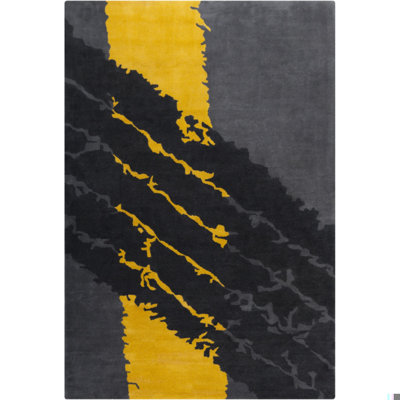 Blair Authentic Hand-Tufted Handmade Yellow, Gray & Black Modern Abstract Geometric Wool Area Rug