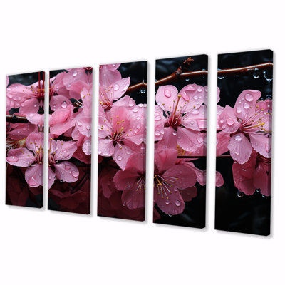 Ensemble de 5 décorations murales fleur de cerisier rose II