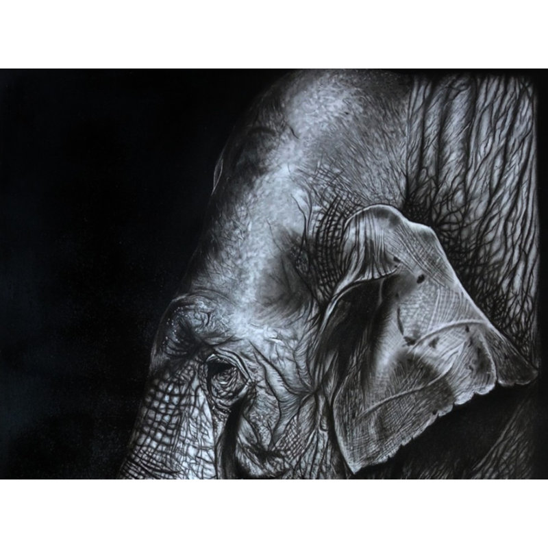 Éléphant dans le noir | Gris anthracite sur feuille | Peinture de Sanchita Agrahari