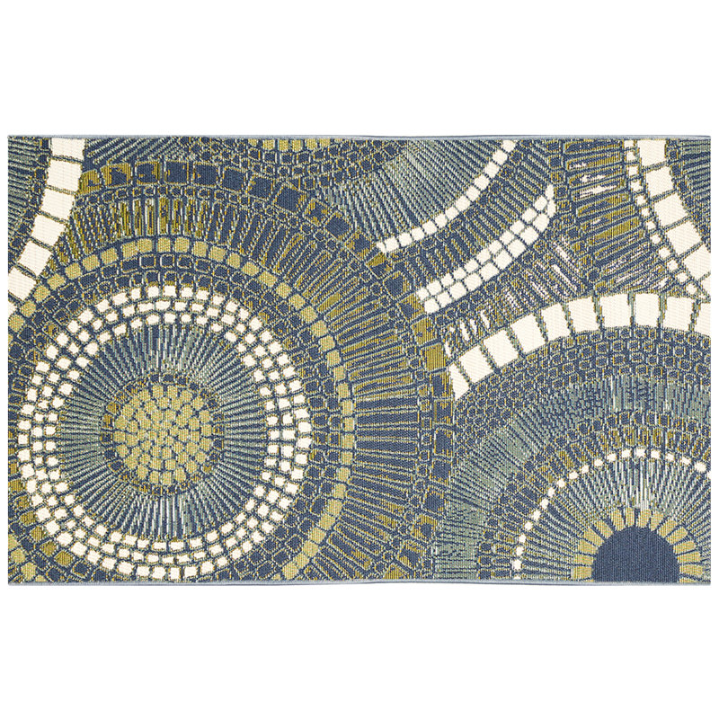 Lygia Abstract Synthetic Non-Skid Kitchen Mat, Rectangle 2' x 2'10", White/Green/Blue