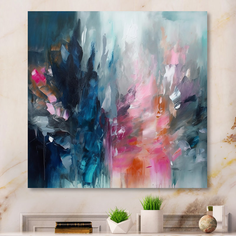 «Delvontae Blue and Pink Explosion Abstract», art mural abstrait, H 36 po x l 36 po, Toile tendue, Sans cadre