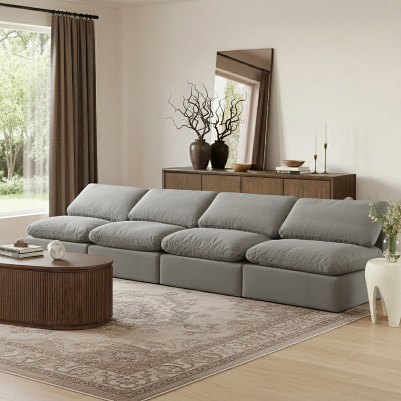 Itala 140'' Velvet Sofa, Grey Velvet