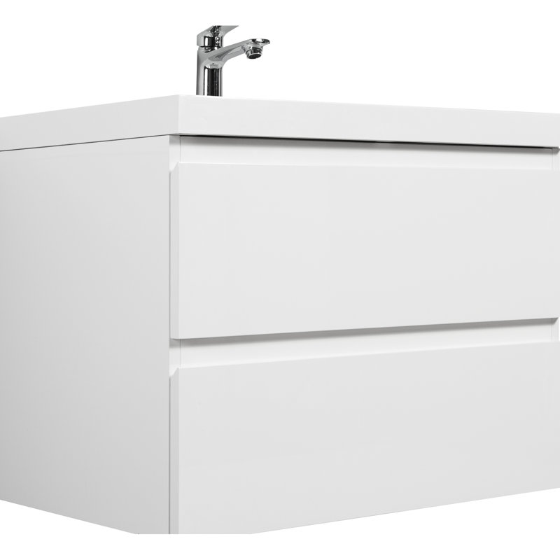 Meuble-lavabo mural de 76 cm avec vasque. Vasque en résine, tiroirs à fermeture amortie. Blanc brillant 24v11-30gw. Élément de rangement élégant et pratique à poser.