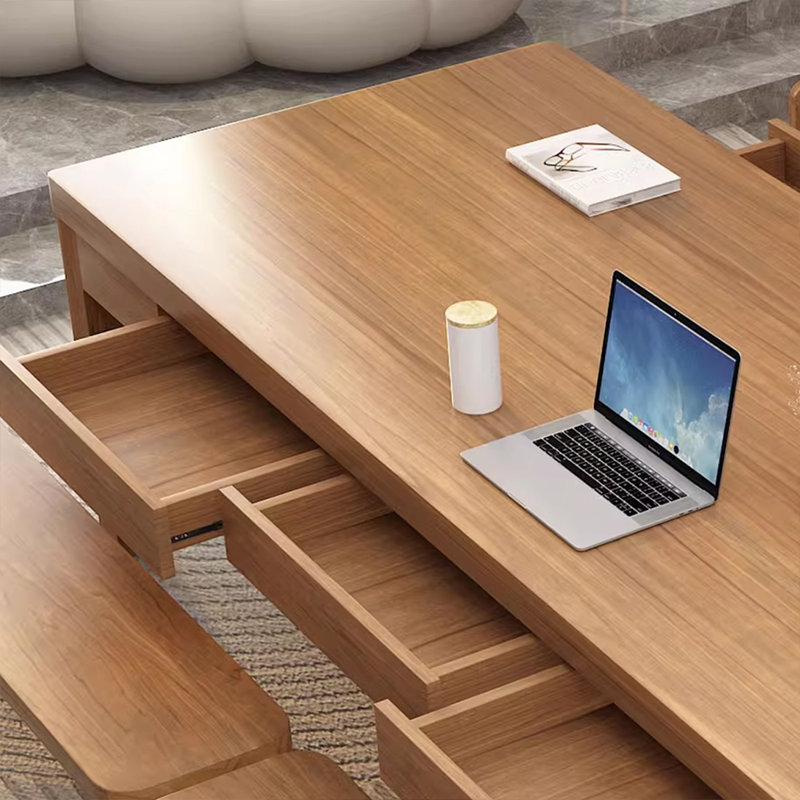 Bureau rectangulaire en bois massif avec 6 tiroirs Burlywood, H 29,53 po x l 70,87 po x P 31,5 po