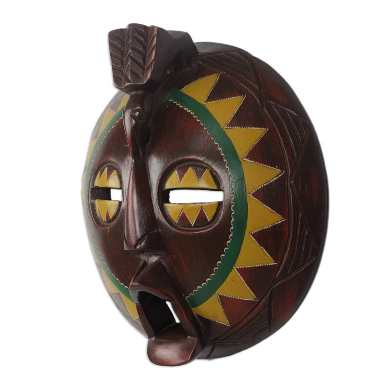 Masque de bois africain à tournesol rond