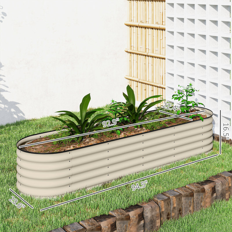Lit de jardin surélevé en métal Sairah, Crème, H 16,5 po x l 94,5 po x P 23,5 po