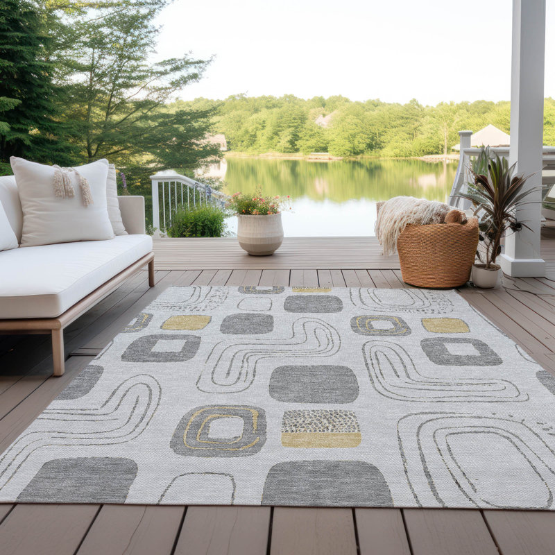 Machine Washable Indoor/Outdoor Claudian ACN1670 Gray Rug, Rectangle 10' x 14'