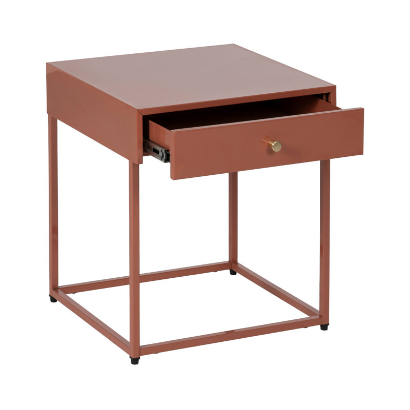 Bouey 43cm W Steel Bedside Table, Brown