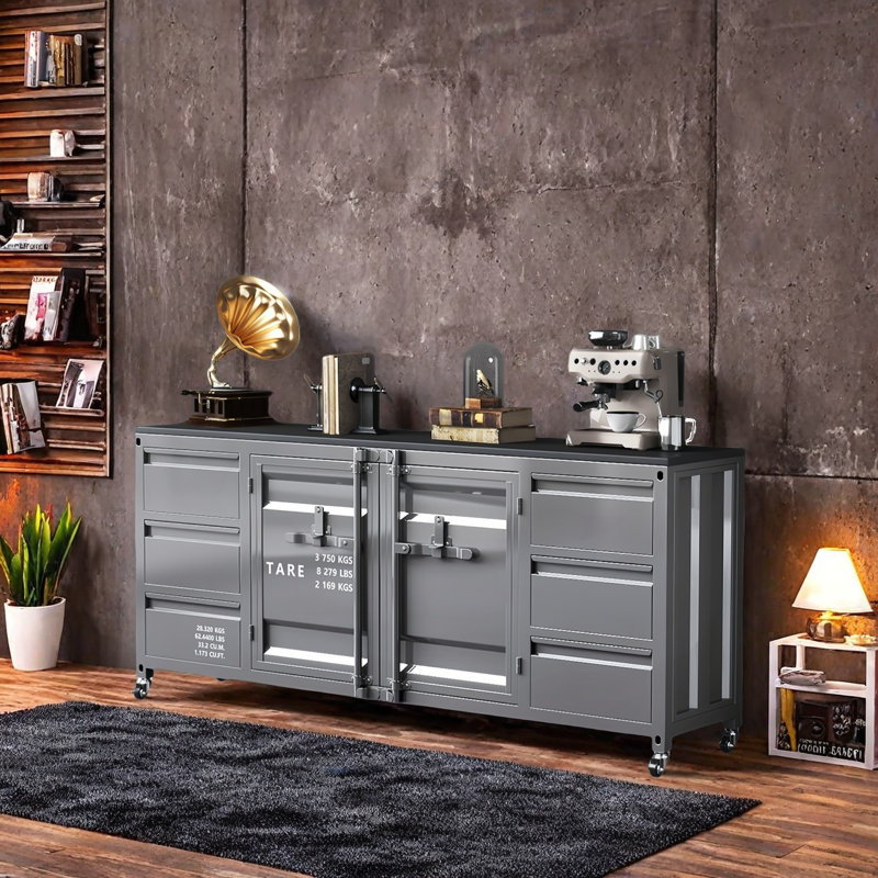Établi de style industriel en fer, Gris