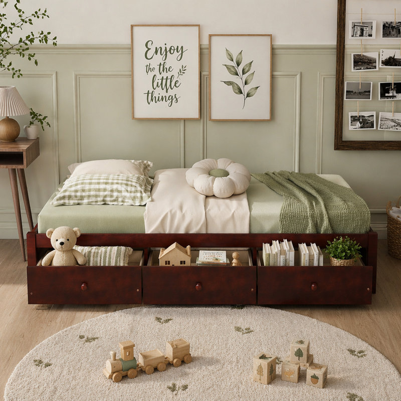 Dianka Solid Wood Storage Bed, Cherry Brown