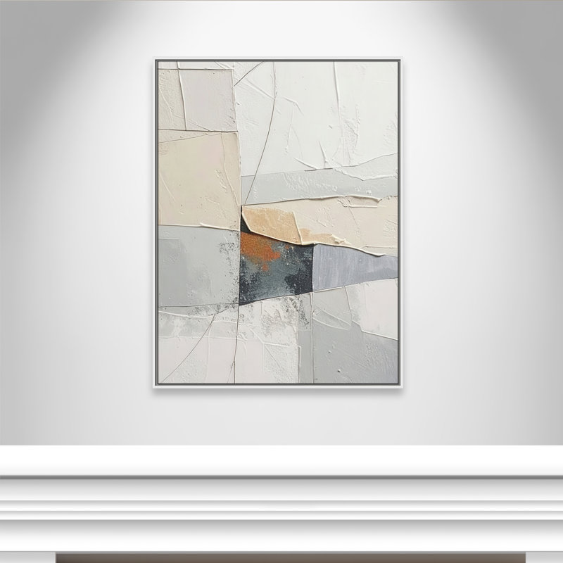 «Plastering I Print» par Alonza Saunders, L 31,5 po x H 41,5 po, Toile avec cadre, Flotteur blanc