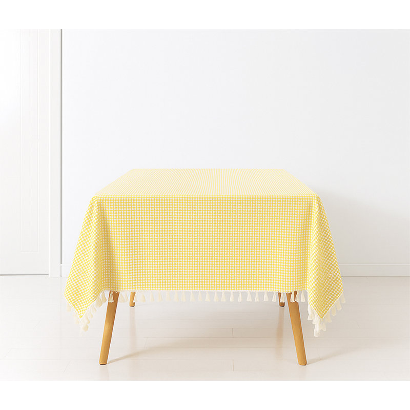 Avighna Rectangle Tiny Houndstooth Cotton Tablecloth, 56'' Rectangle, Yellow