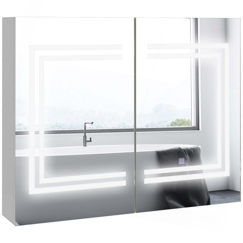 Armoire à pharmacie lumineuse avec miroir, miroir de salle de bain mural avec rangement, armoire de salle de bain murale avec charge USB, lumières 3 couleurs et tablette réglable, ultrabrillante