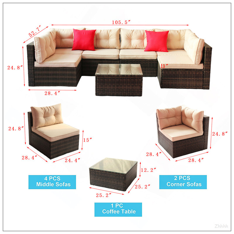 Ensemble de canapé de coin modulaire en rotin et meubles de jardin (7 pièces)