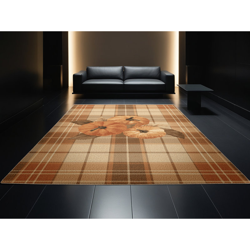 Soft Plush Finnell Thanksgiving Modern & Contemporary Abstract Area Rug in Brown – Beige Binding, 4x6