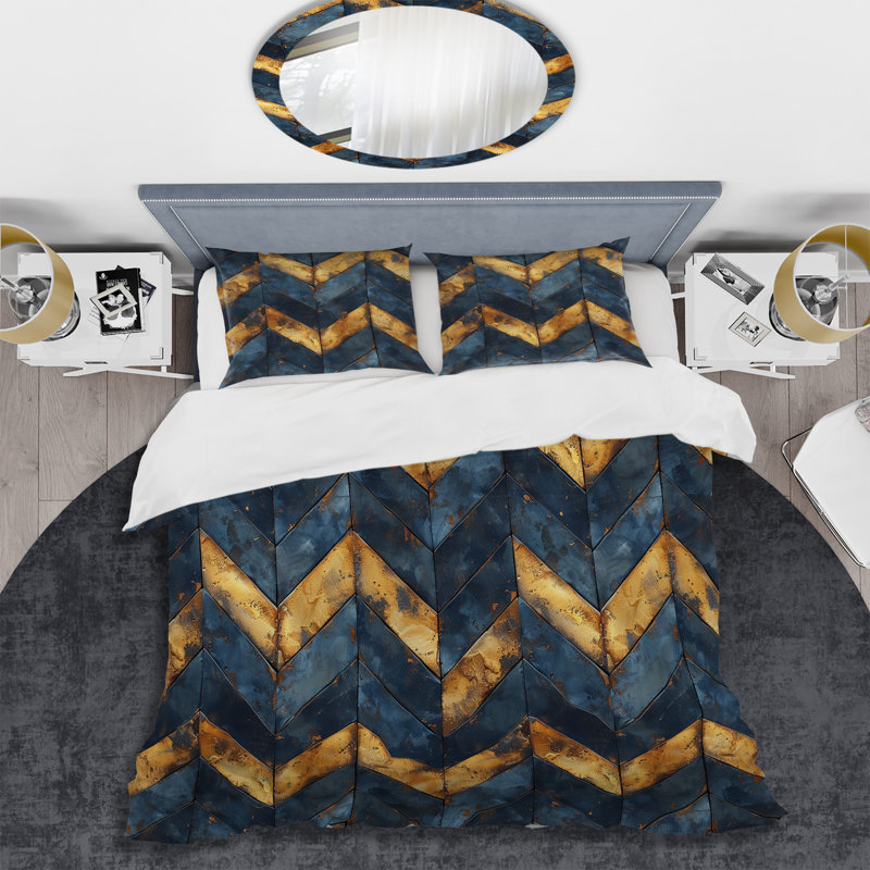 Ensemble de housse de couette transitionnelle Blue Gold Chevron Glamour V, Housse de couette très grand et 2 très grandes t