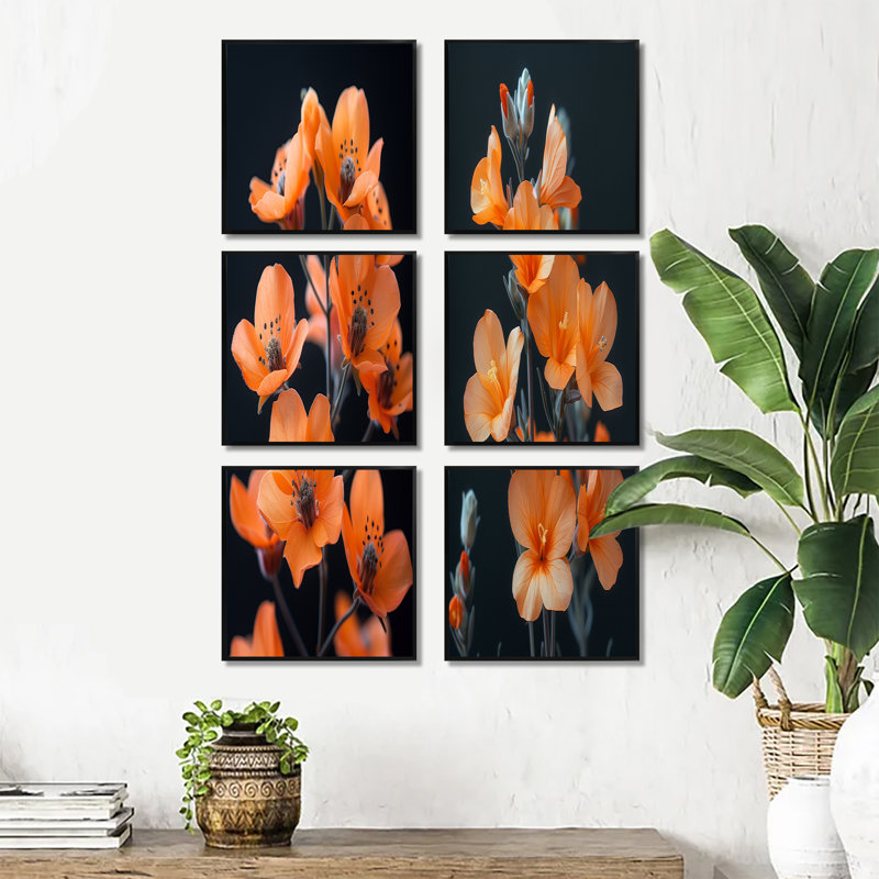 Fleurs de cerisier orange fraîches coupées en orange - ensemble de 6 fleurs de cerisier, Noir