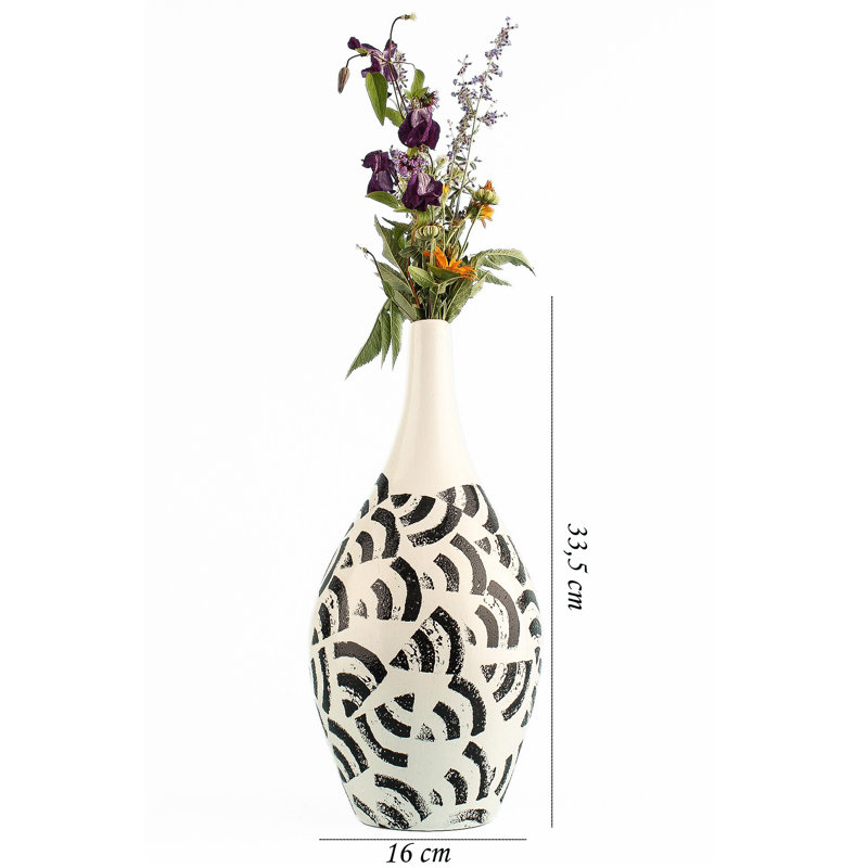 Elegant Hand-Painted Decorative Pot, Ceramic Body, 6.3 in Diameter x 13.2 in Height | Stunning Black and White Design | Perfect for Home Décor, Indoor Plant Display & Stylish Centerpiece