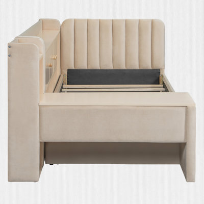 Twin Upholstered Storage Daybed With Desk, Cabinets And Drawers