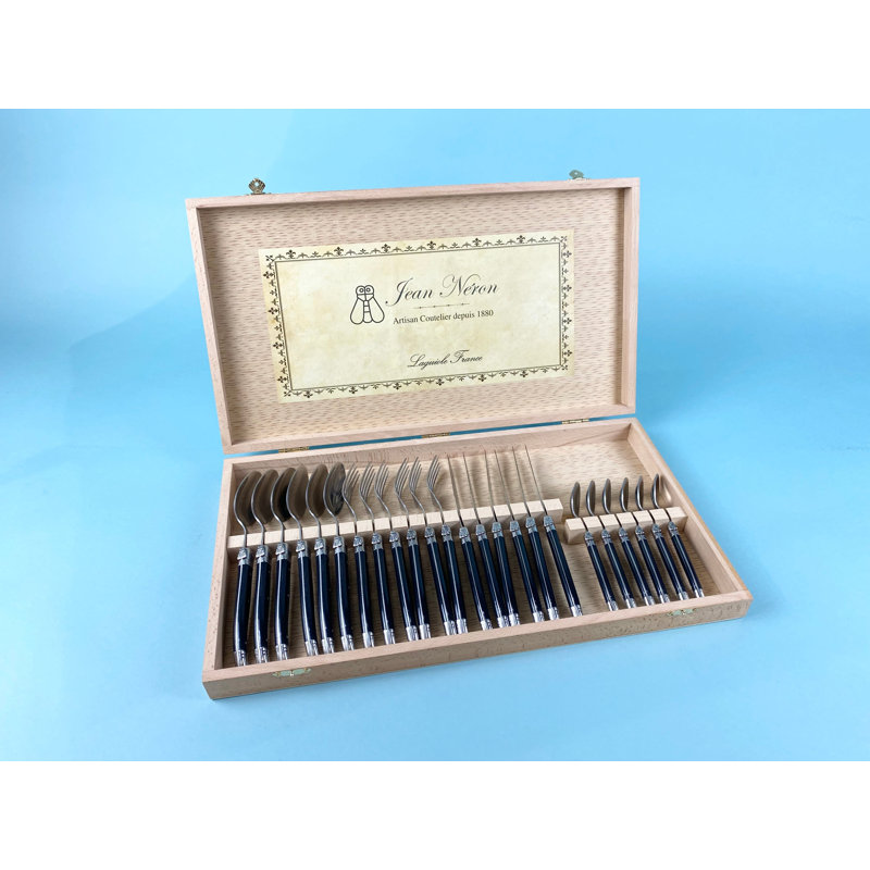  Ensemble de couverts 24 pièces, noir dans une boîte de présentation en bois, Noir