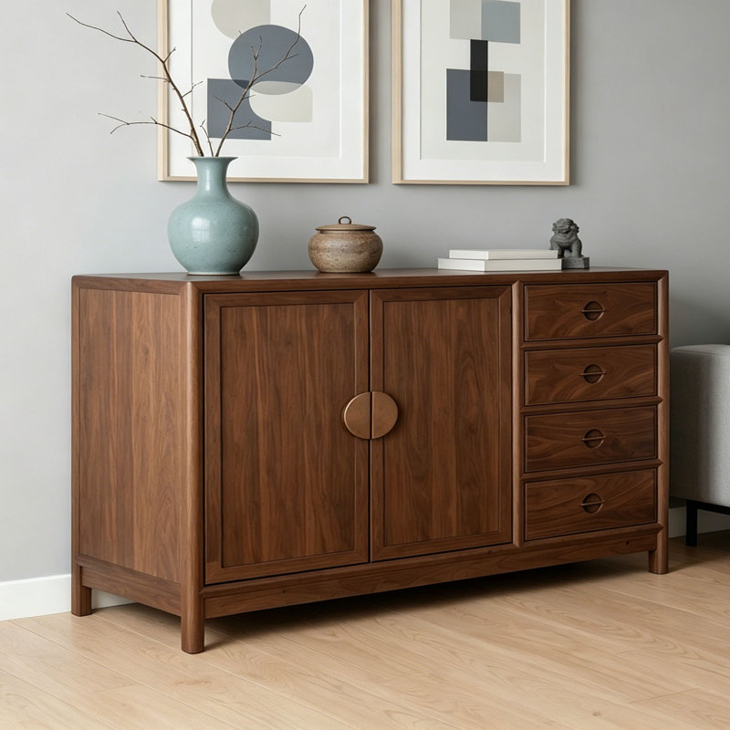 Buffet de rangement rétro en bois massif, H 35,43 po x l 62,99 po x P 15,74 po